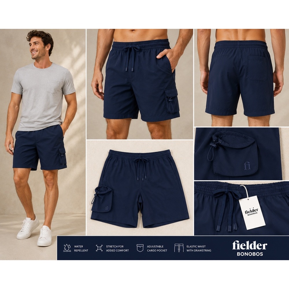 Fielder Bonobos Mens XL Navy Blue Water Repellent 9 Inch Inseam Cargo Shorts NWT